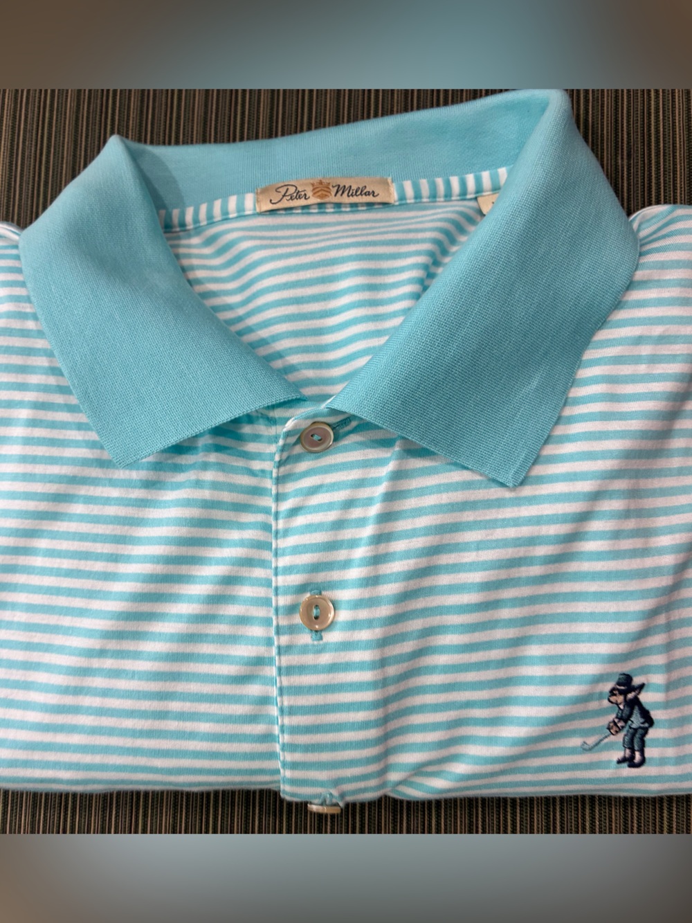 Peter Millar Blue & White Striped Polo Golf collectible XXL active performance